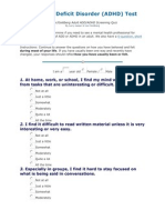 Attention Deficit Disorder (ADHD) Test: 1. at Home, Work, or School, I Find My Mind Wandering