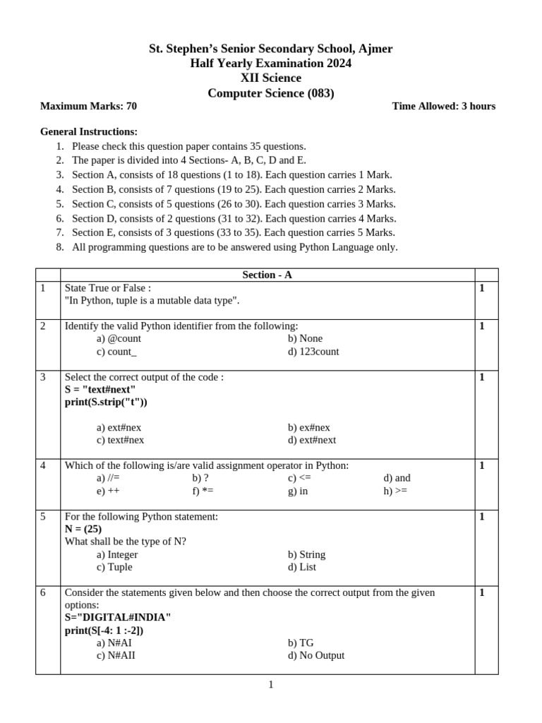 Computer Science Exam Paper 2024 | PDF | Parameter (Computer ...
