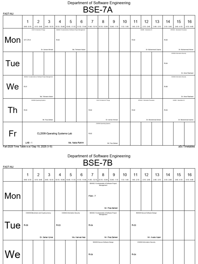 Fall 2025 Timetable for Software Engineering | PDF | Software ...