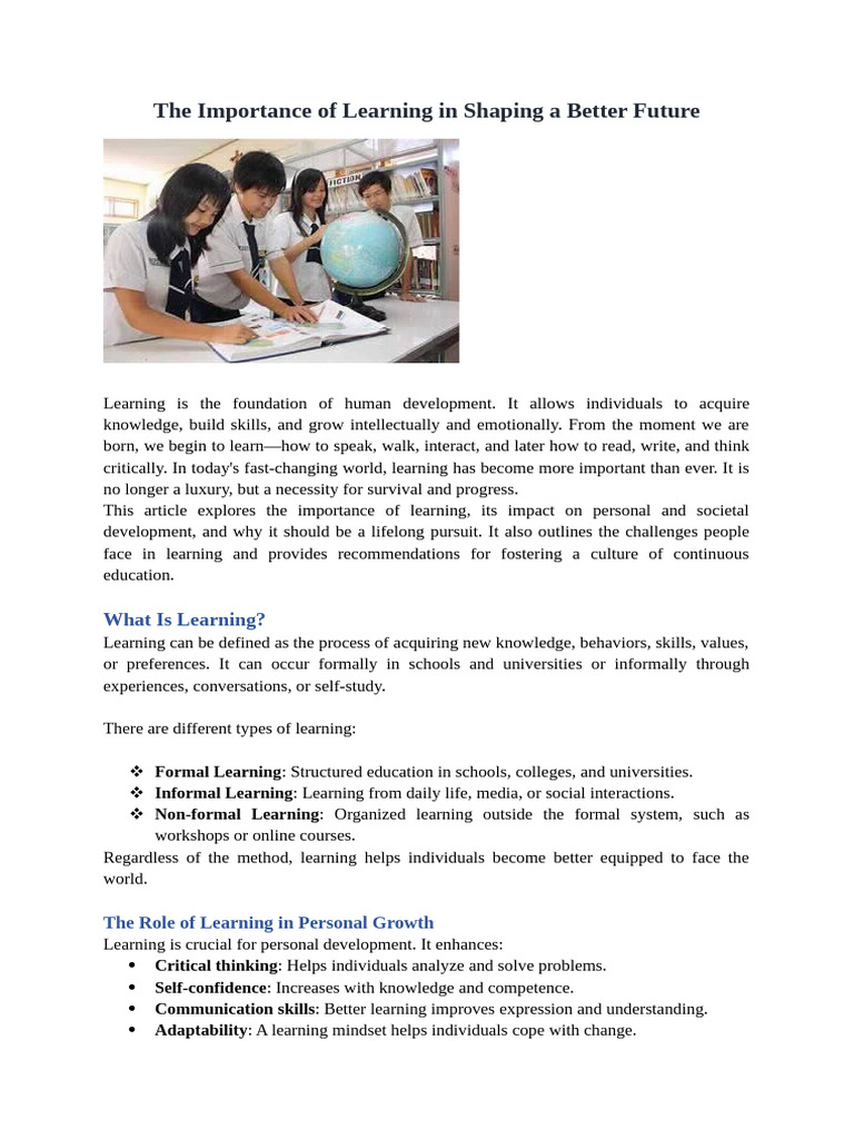 The Lifelong Importance of Learning | PDF | Learning | Intelligence