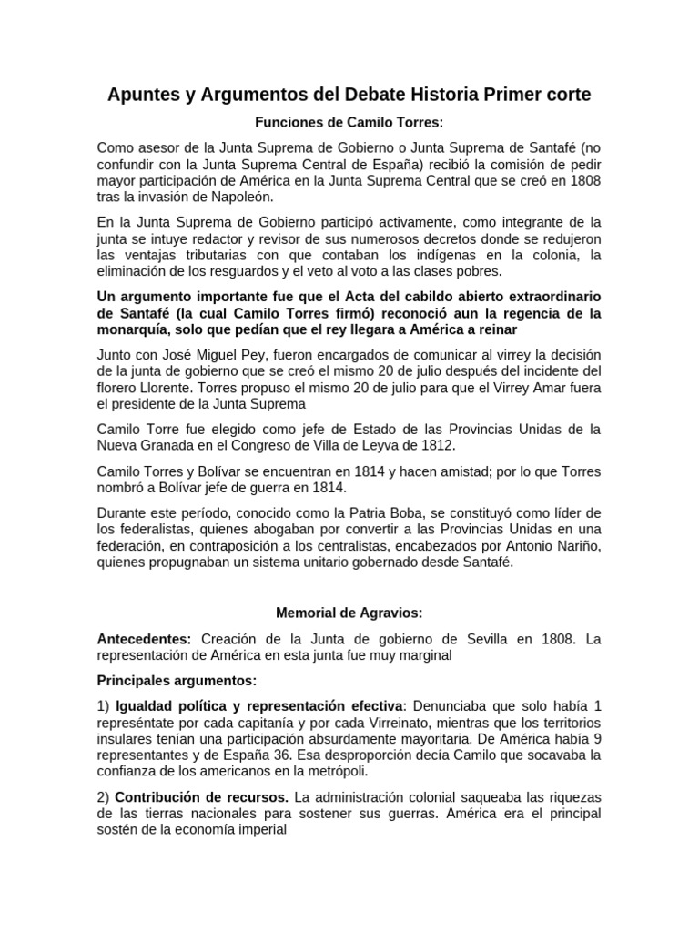 Camilo Torres y el Memorial de Agravios | PDF