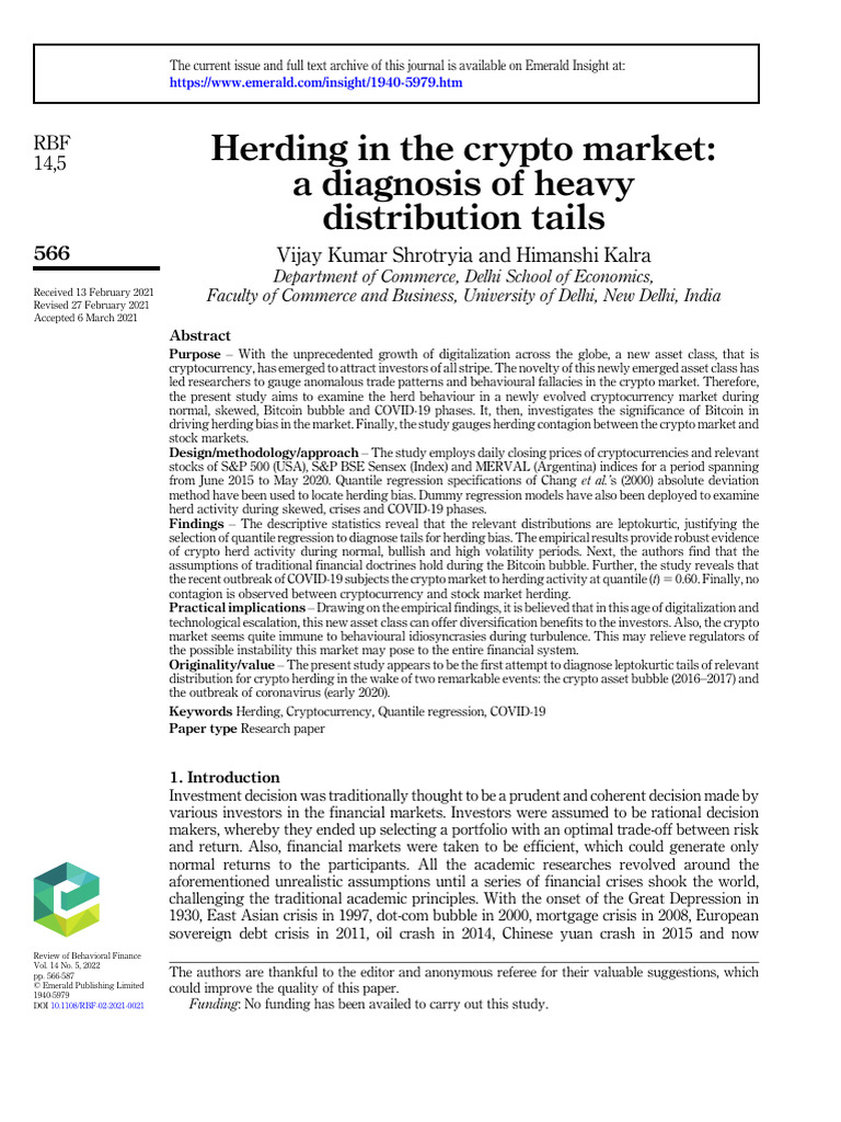 Herding in The Crypto Market A Diagnosis of Heavy Distribution Tails | PDF  | Cryptocurrency | Linear Regression