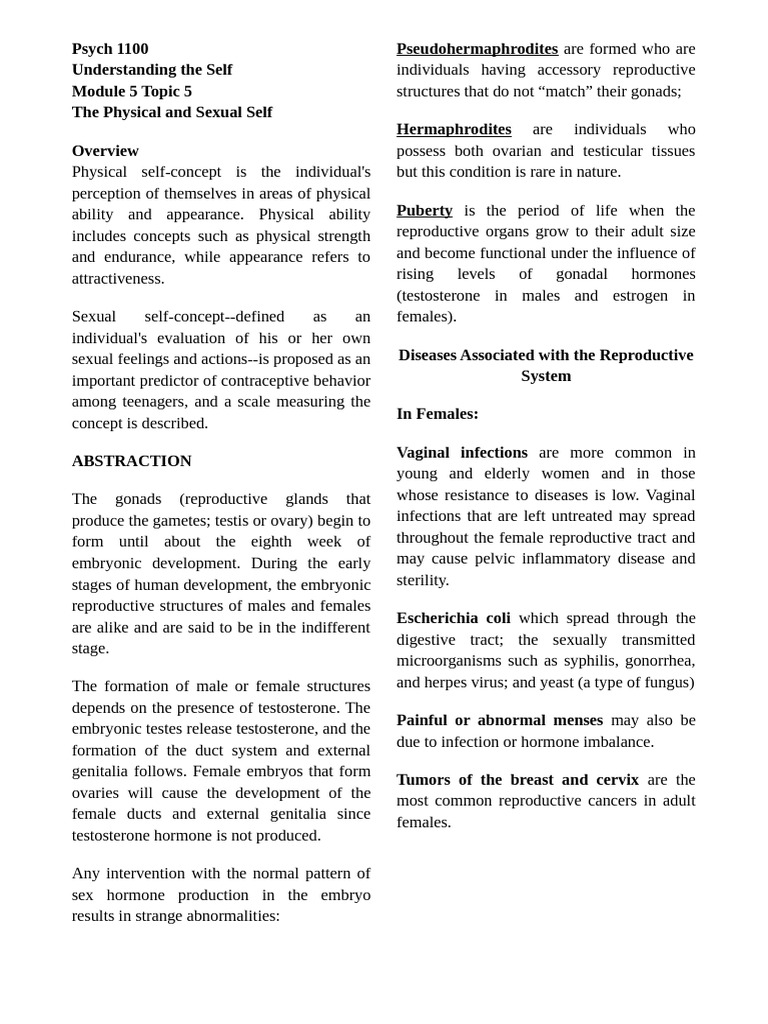 Physical and Sexual Self-Concepts | PDF | Sexual Arousal | Human Sexuality