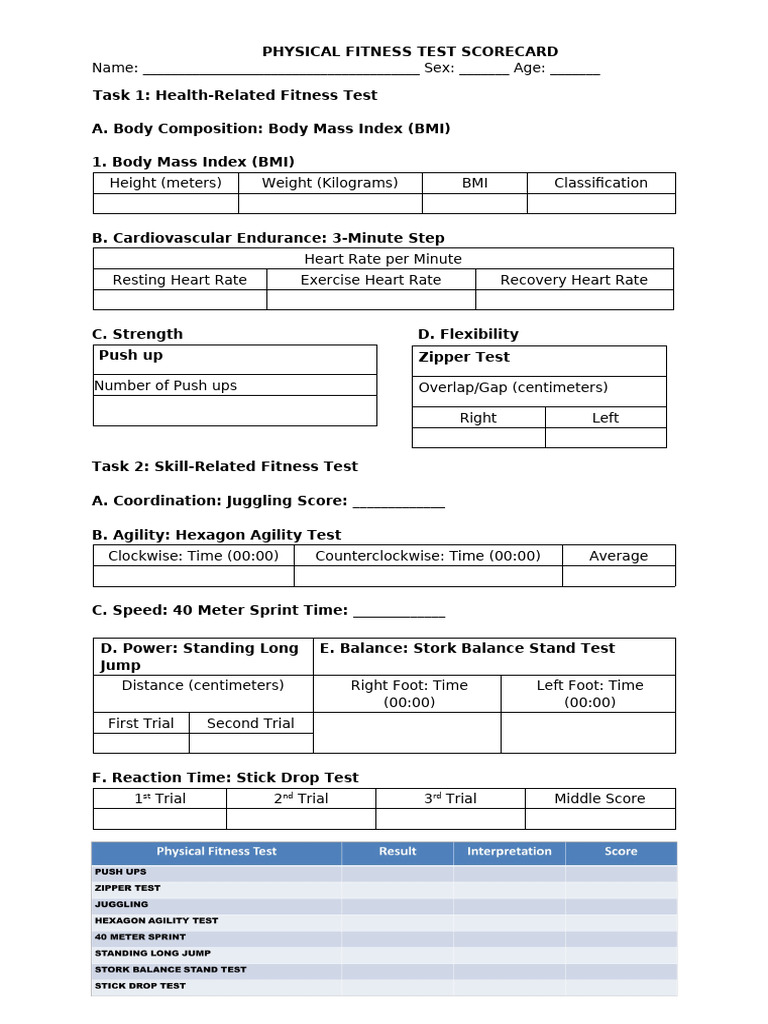 Physical Fitness Scorecard | PDF