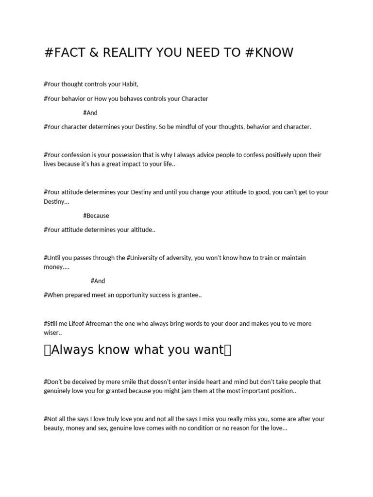 Fact and Reality You Need To Know | PDF | Love | Psychological Concepts