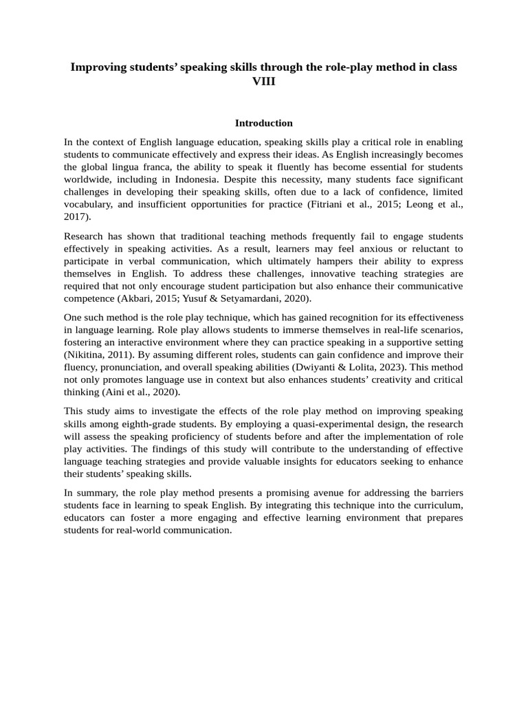 Role Play to Boost Eighth Graders' Speaking Skills | PDF | Language ...