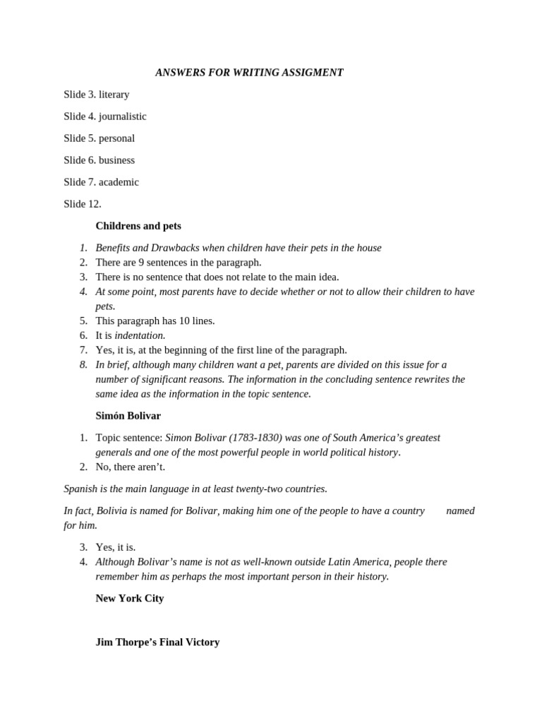Answers For Writing Assigment | PDF | Paragraph