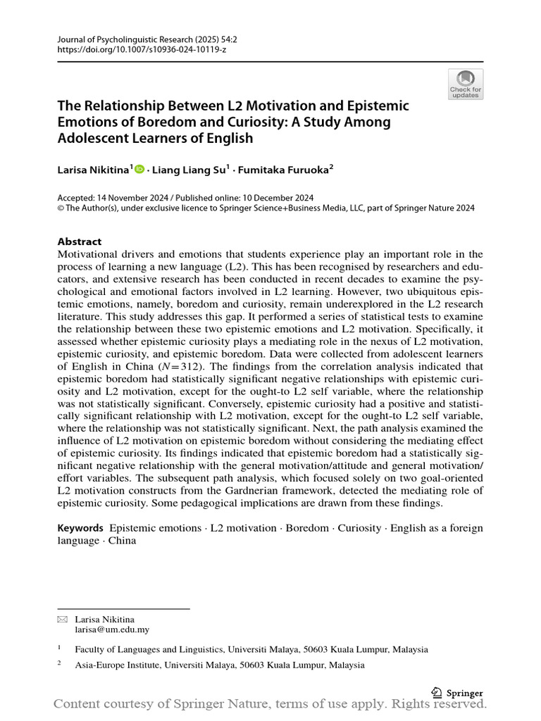 The Relationship Between L2 Motivation and Epistem | PDF | Curiosity ...