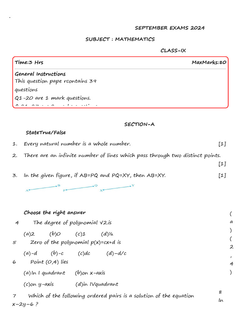 Maths September Exams 2024 | PDF | Geometry | Mathematical Concepts