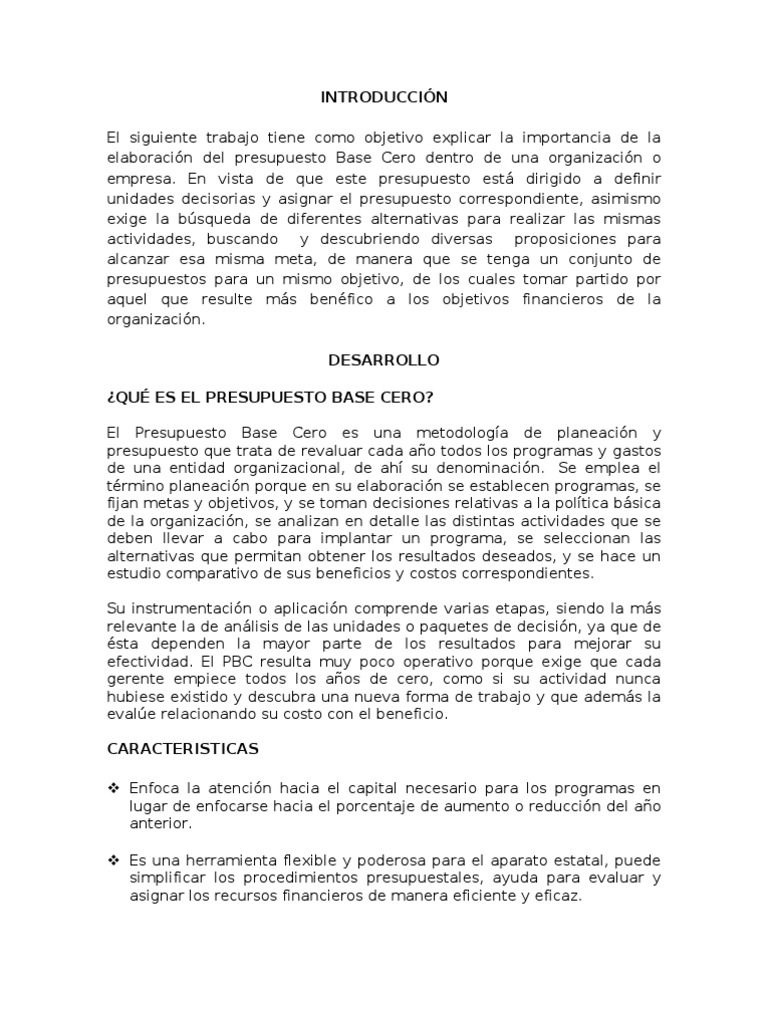 Trabajo De Presupuesto Base Cero Presupuesto Planificacion