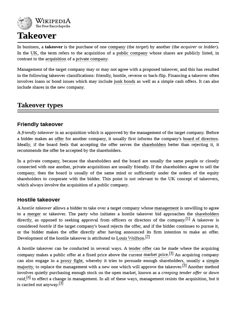 Understanding Financial Takeovers | PDF | Takeover | Financial Economics