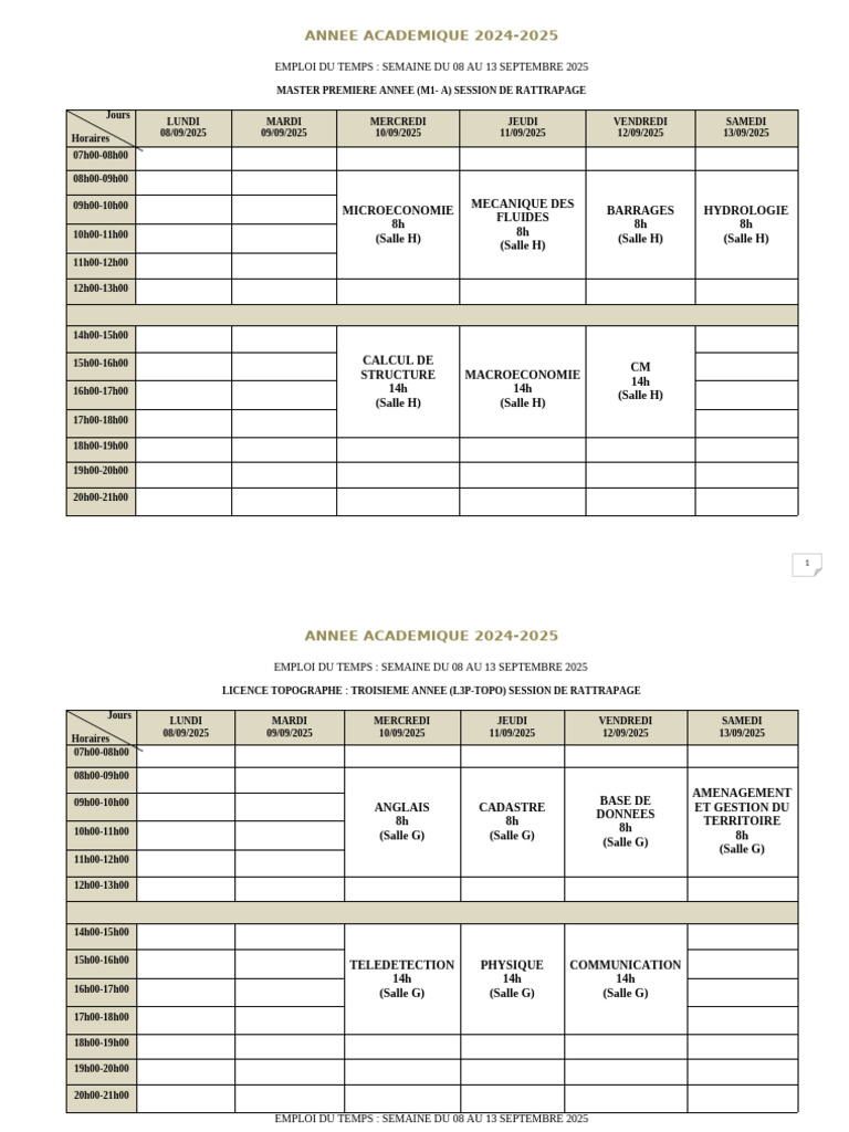 Emploi du temps M1 et L3P Sept 2025 | PDF