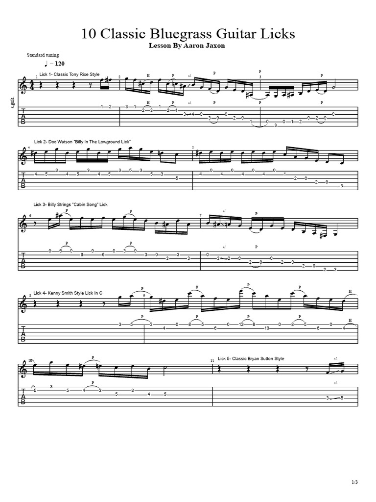 Classic Bluegrass Guitar Licks Guide | PDF | Guitar Family