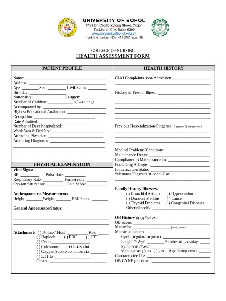 Revised Health Assessment Form 9-8-24 | PDF | Medical Specialties ...