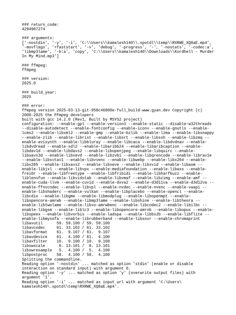 FFmpeg SpotDL Bitrate Error | PDF | Codec | Command Line Interface