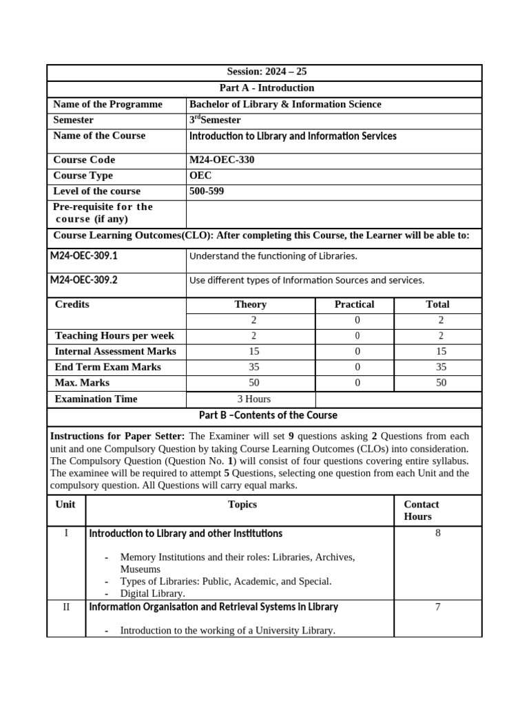 Bachelor of Library Science Course Overview | PDF | Libraries | Books