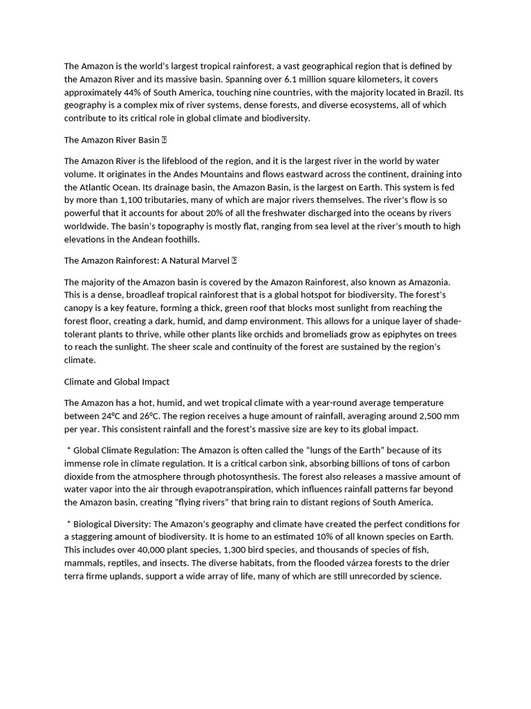 Amazon Rainforest: Biodiversity & Climate Impact | PDF | Amazon ...