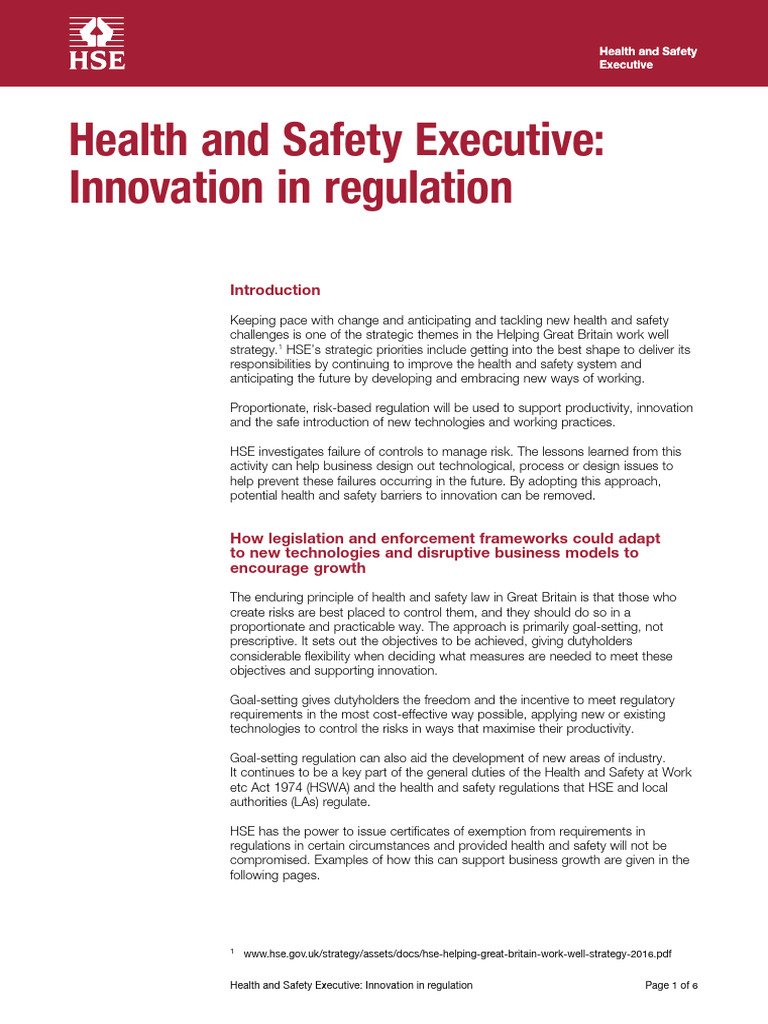 HSE's Innovative Regulatory Approach | PDF | Occupational Safety And ...