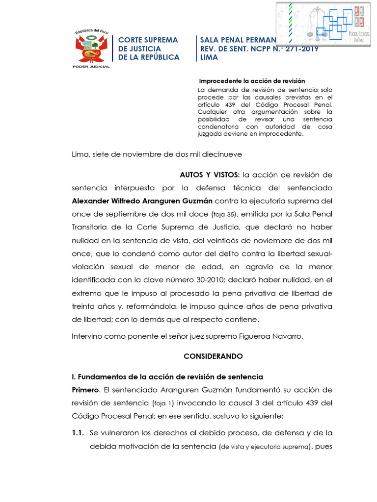 Improcedencia de Revisión de Sentencia | PDF | Sentencia (ley) | Ley ...