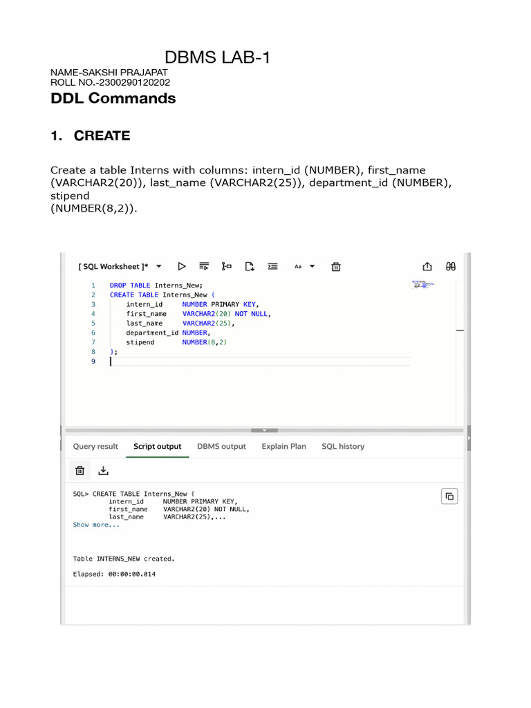 DBMS Lab1 | PDF