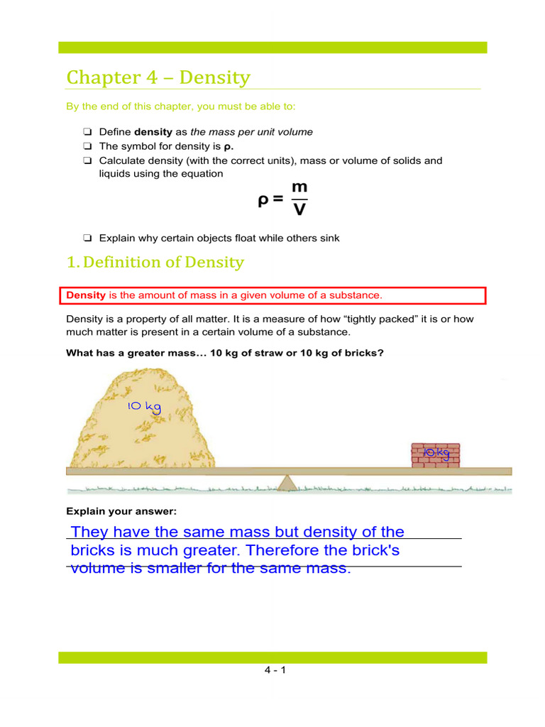 Chemistry Module 4 - Density MEMO Up To p4-9 | PDF