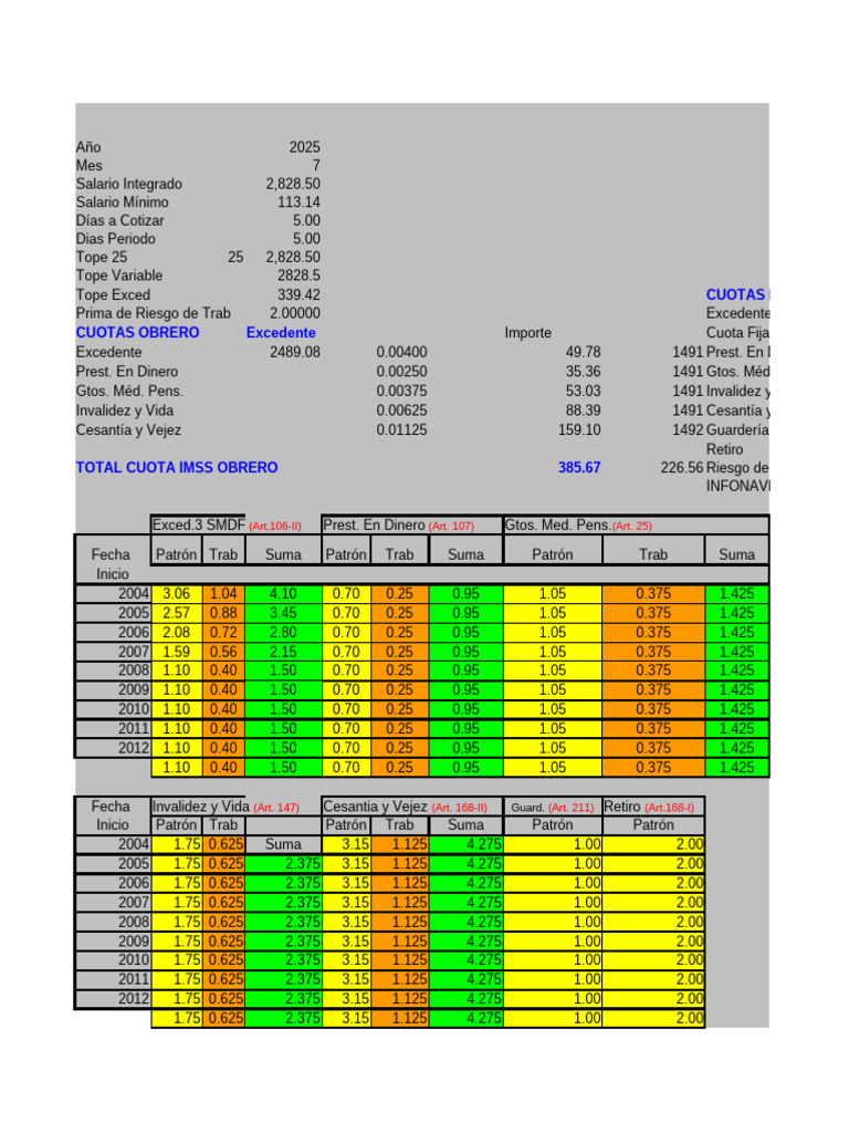 Cuotas IMSS y Salarios 2025 | PDF