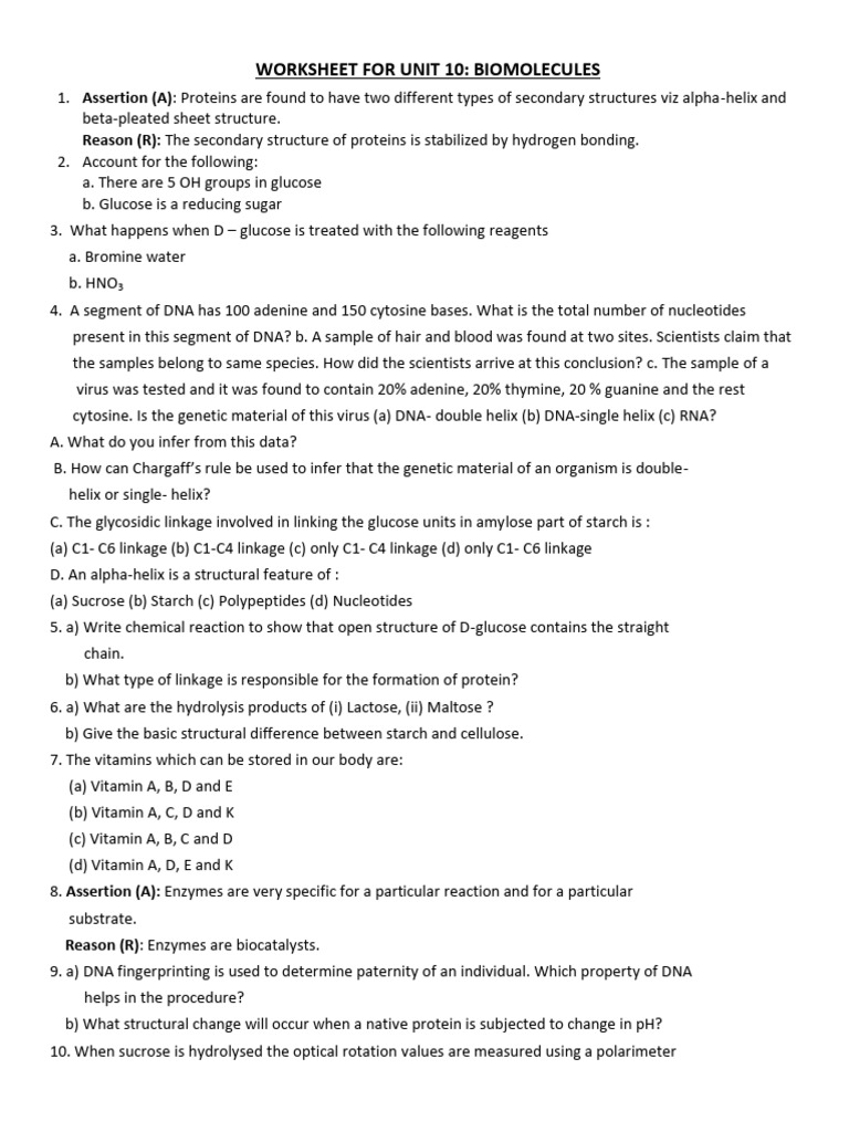 Important Biomolecules Questions for Class 11 | PDF | Dna | Hydrolysis