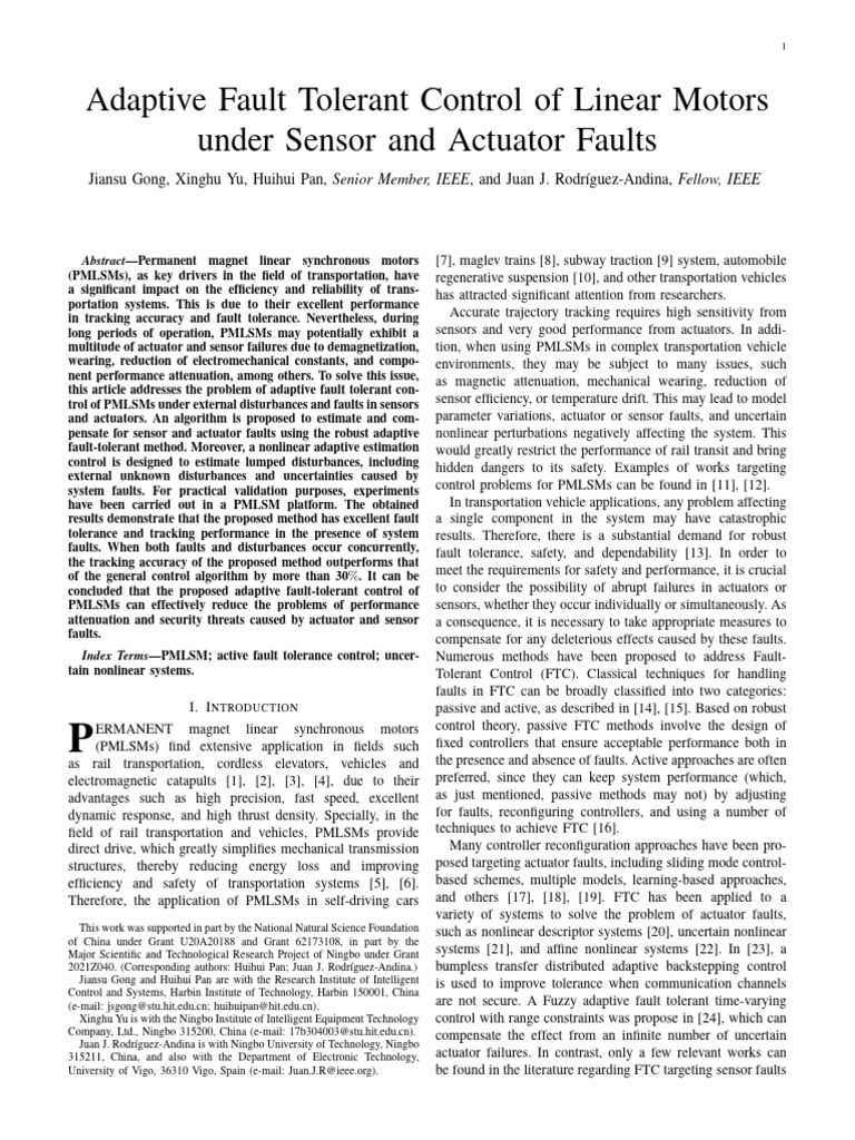 Adaptive Fault Tolerant Control of Linear Motors Under Sensor and ...