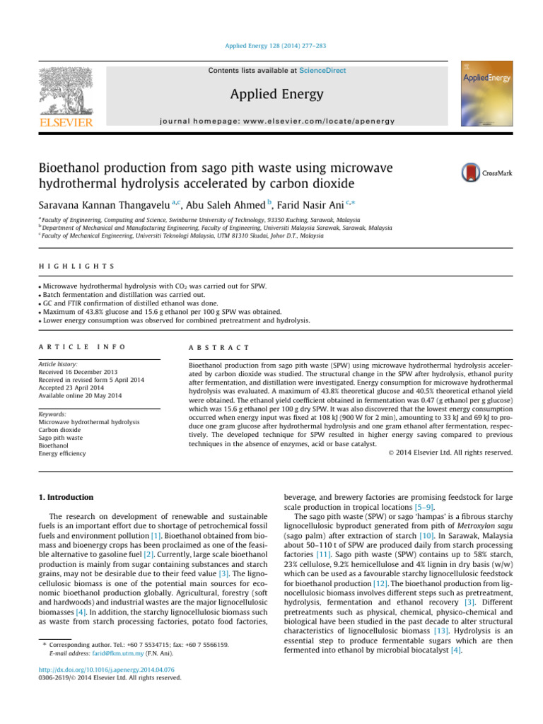 Bioethanol from Sago Pith Waste Using CO2 | PDF | Gas Chromatography ...