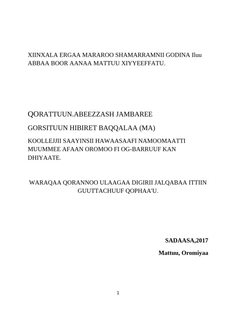 Qorannoo Erga Mararoo Durbaa | PDF