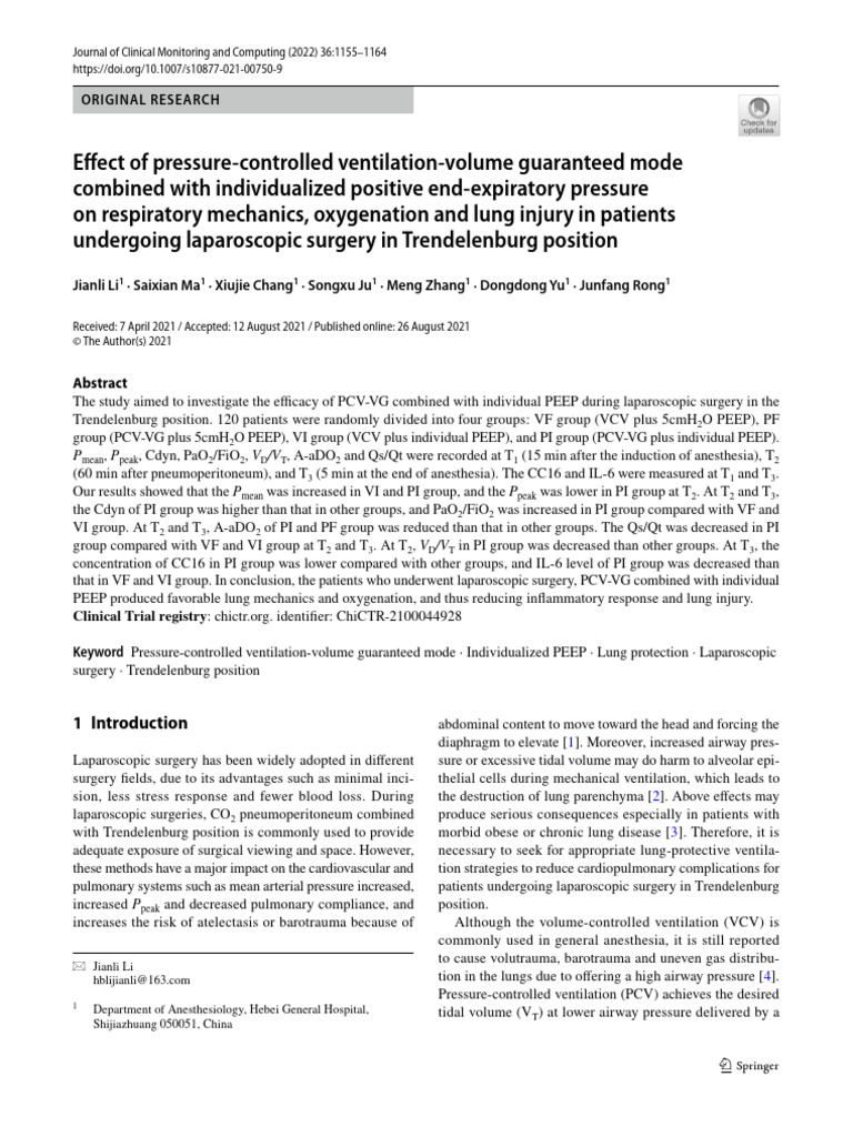 PCV-VG in Laparoscopic Surgery | PDF | Lung | Anesthesia