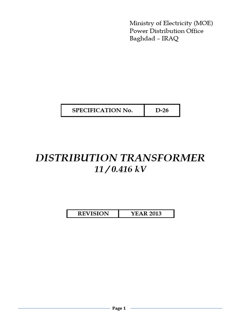 Distribution Transformer Specifications 11/0.416 kV | PDF | Transformer ...