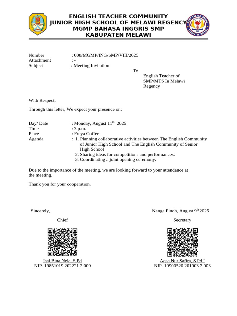 MGMP Meeting Invitation for English Teachers | PDF