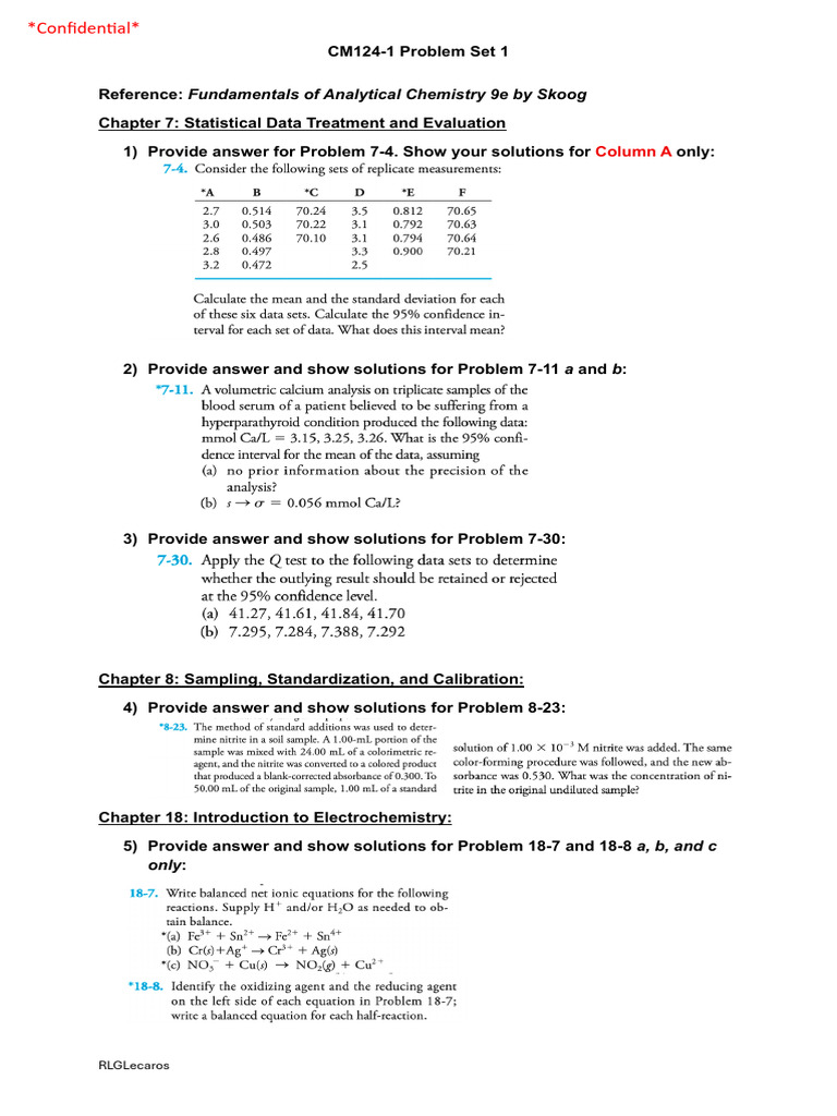 Analytical Chemistry Problem Set Solutions | PDF