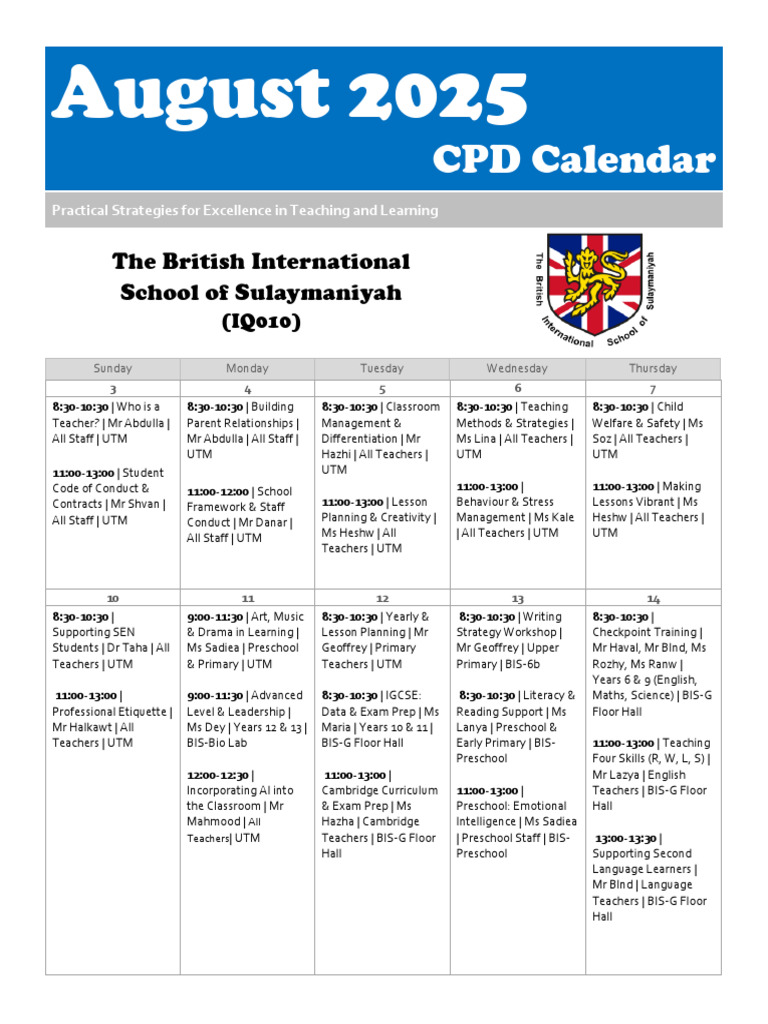August 2025 CPD Calendar for Teachers | PDF | Teachers | Preschool