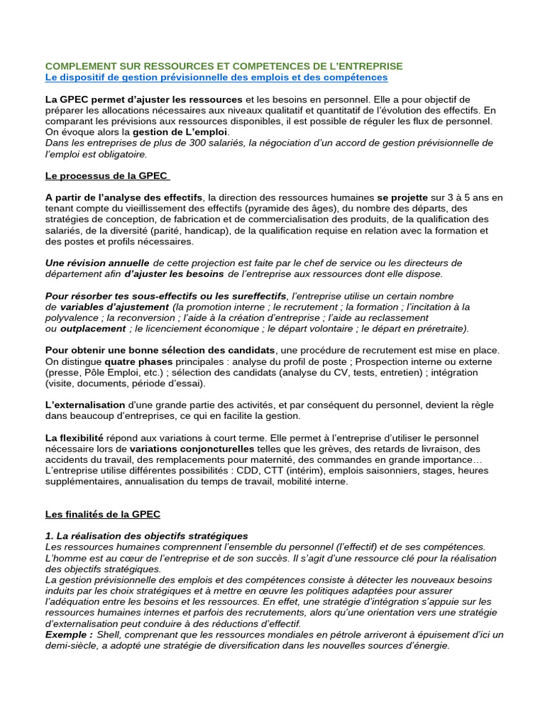 GPEC : Gestion des compétences en entreprise | PDF | Motivation | Motivant