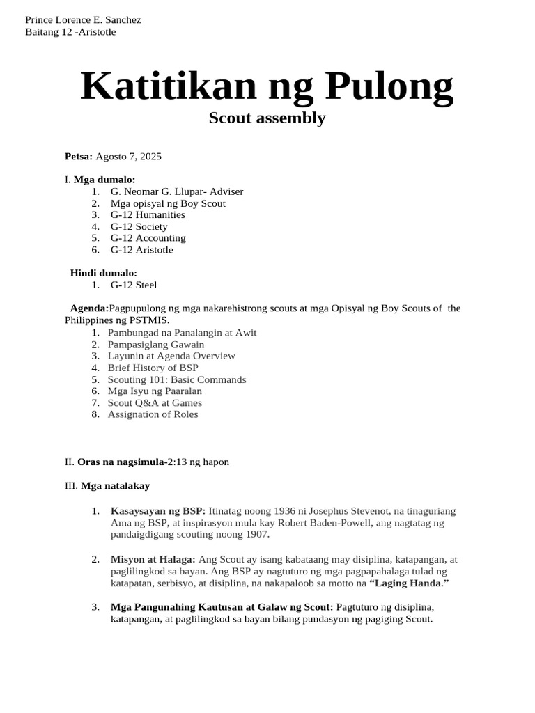 Katitikan NG Pulong | PDF