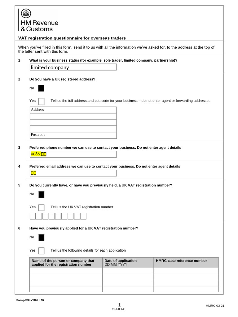 VAT Registration Form for Overseas Traders | PDF