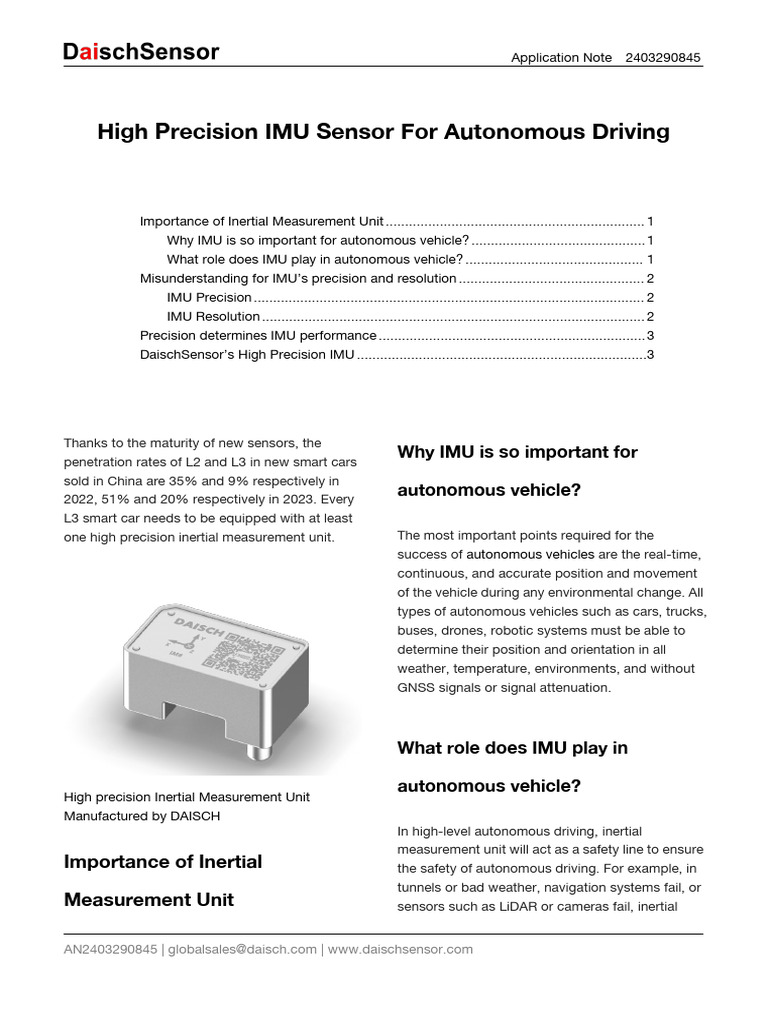 High Precision IMU for Autonomous Vehicles | PDF | Inertial Navigation ...