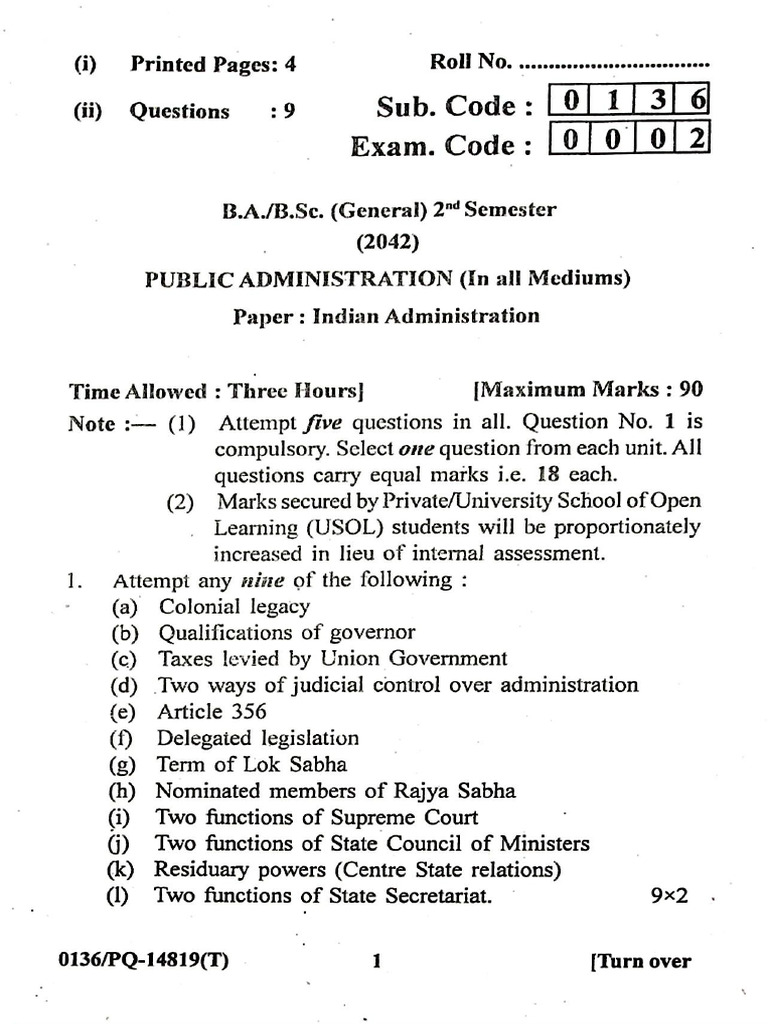 B.A B.SC - General - 2nd Sem - Public Administration - Paper Indian ...