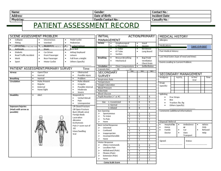 Patient Assessment Form | PDF | Cardiopulmonary Resuscitation | Breathing