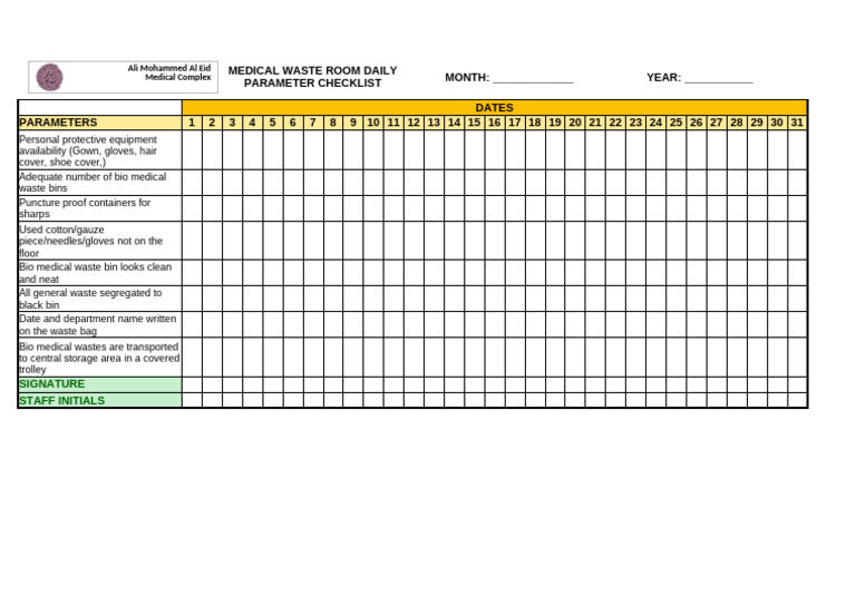 Hospital Waste Management Checklist | PDF