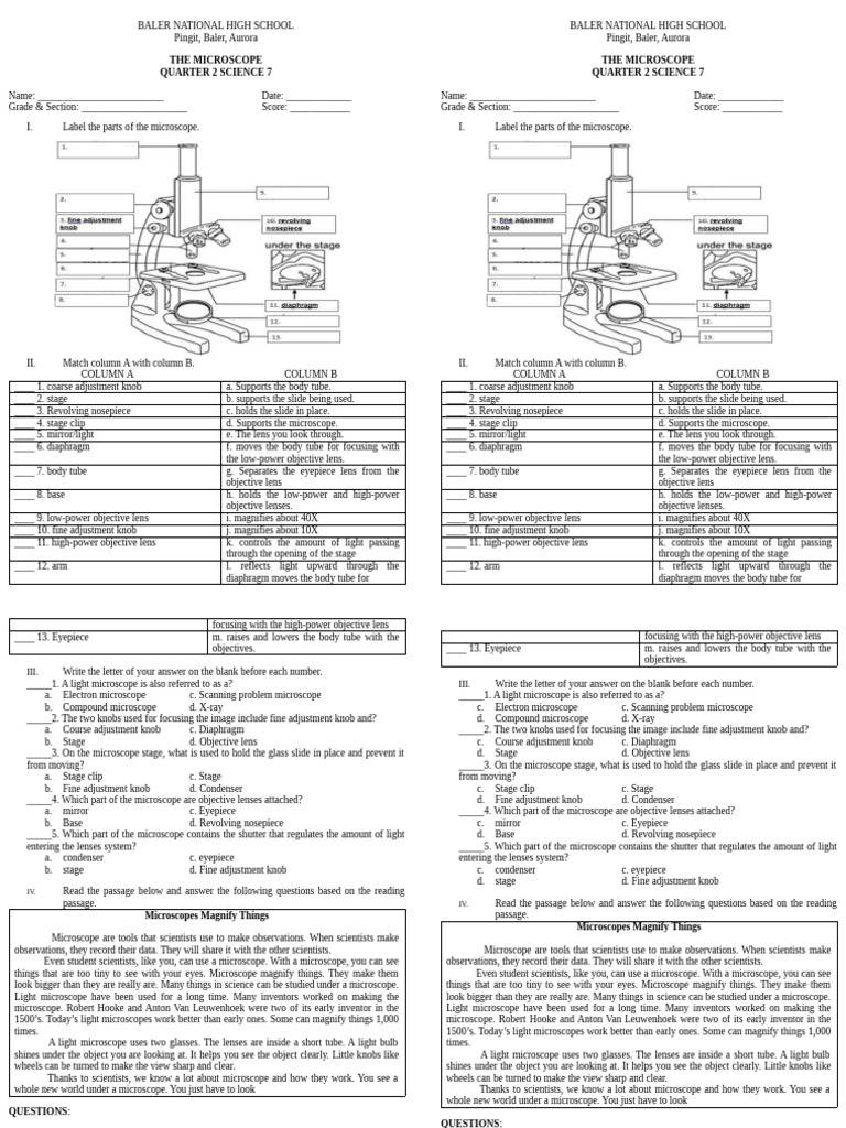 Microscope Parts and Functions Guide | PDF | Microscope | Glass ...