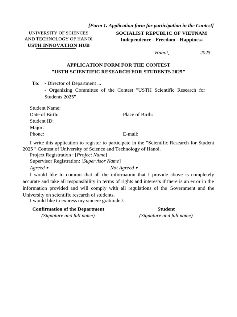 USTH Scientific Research Contest Application | PDF