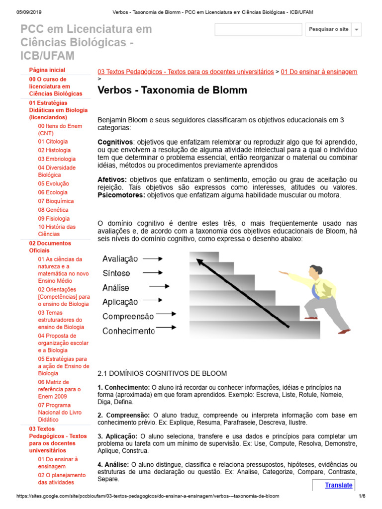 Verbos da Taxonomia de Bloom em Educação | PDF | Aprendizado | Biologia