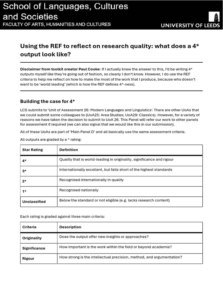 Achieving 4* Research Quality in REF | PDF | Analysis | Methodology