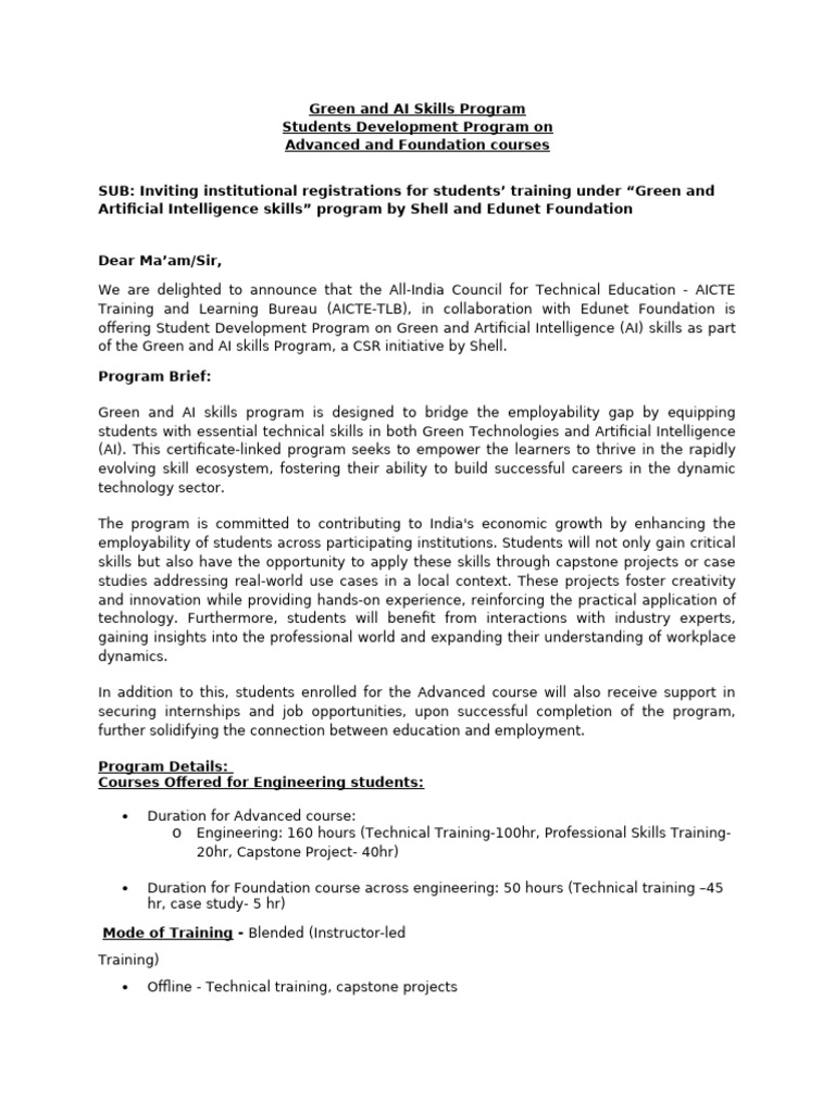 Green and AI Skills Training Program | PDF | Artificial Intelligence ...
