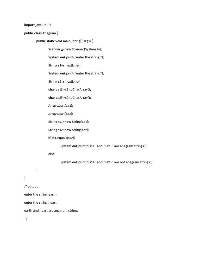 Java Program to Check Anagrams | PDF