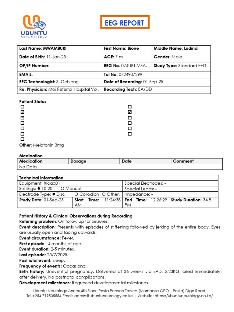 EEG Report for Bione Mwamburi, 7 Months | PDF | Electroencephalography ...