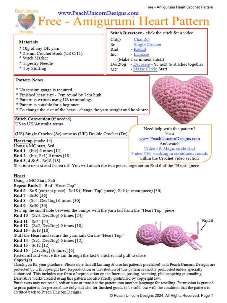 Free Amigurumi Heart Crochet Pattern | PDF | Crochet | Amigurumi